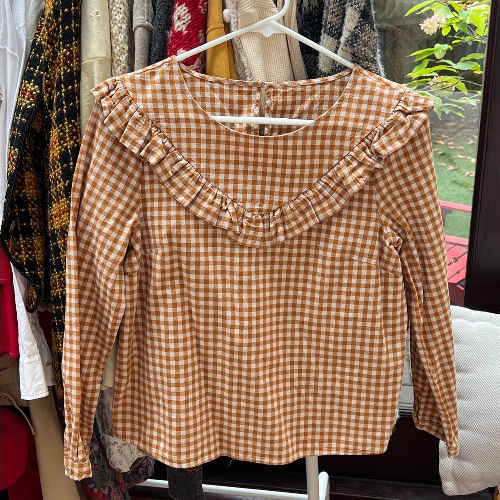 Cotton Gingham Blouse With Frill Collar Size Small